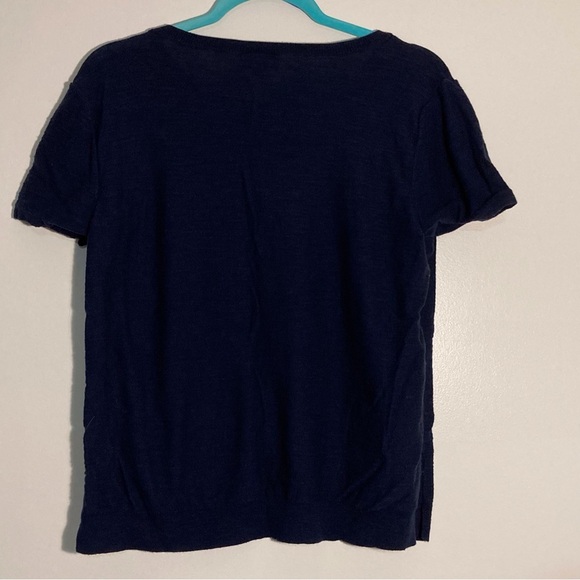 LOFT Outlet Navy Blue Sweater Tee with Summer Vibes Stitching | Size L - Picture 2 of 6